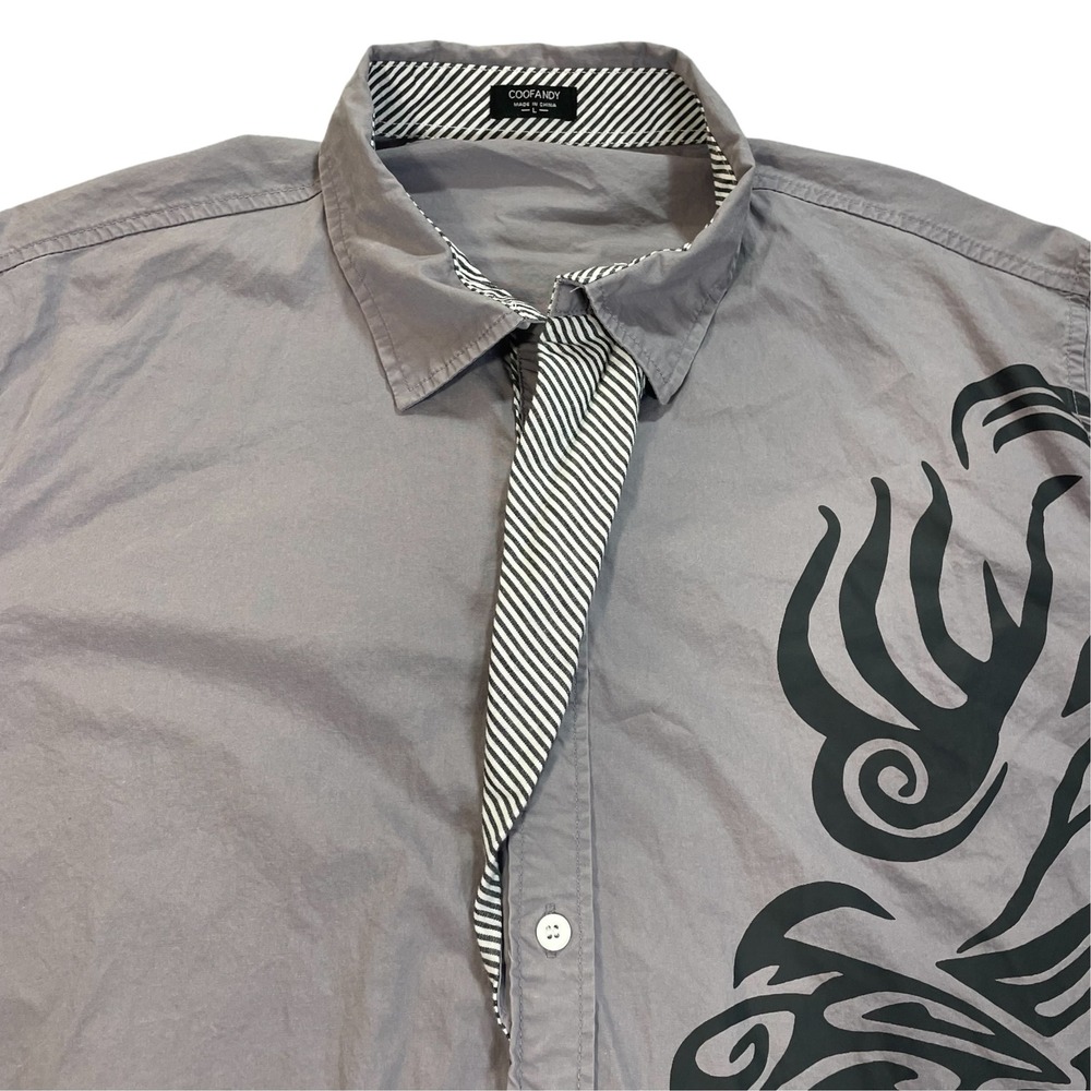 Coofandy Tribal Graphic Button Up Shirt Men's L Contrast Trim Dusty Lavender